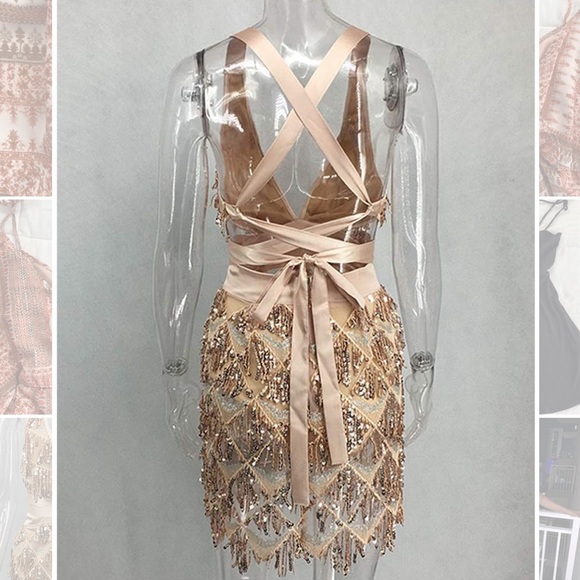 Gold Sequined Cocktail Dress - Picture 4 of 4